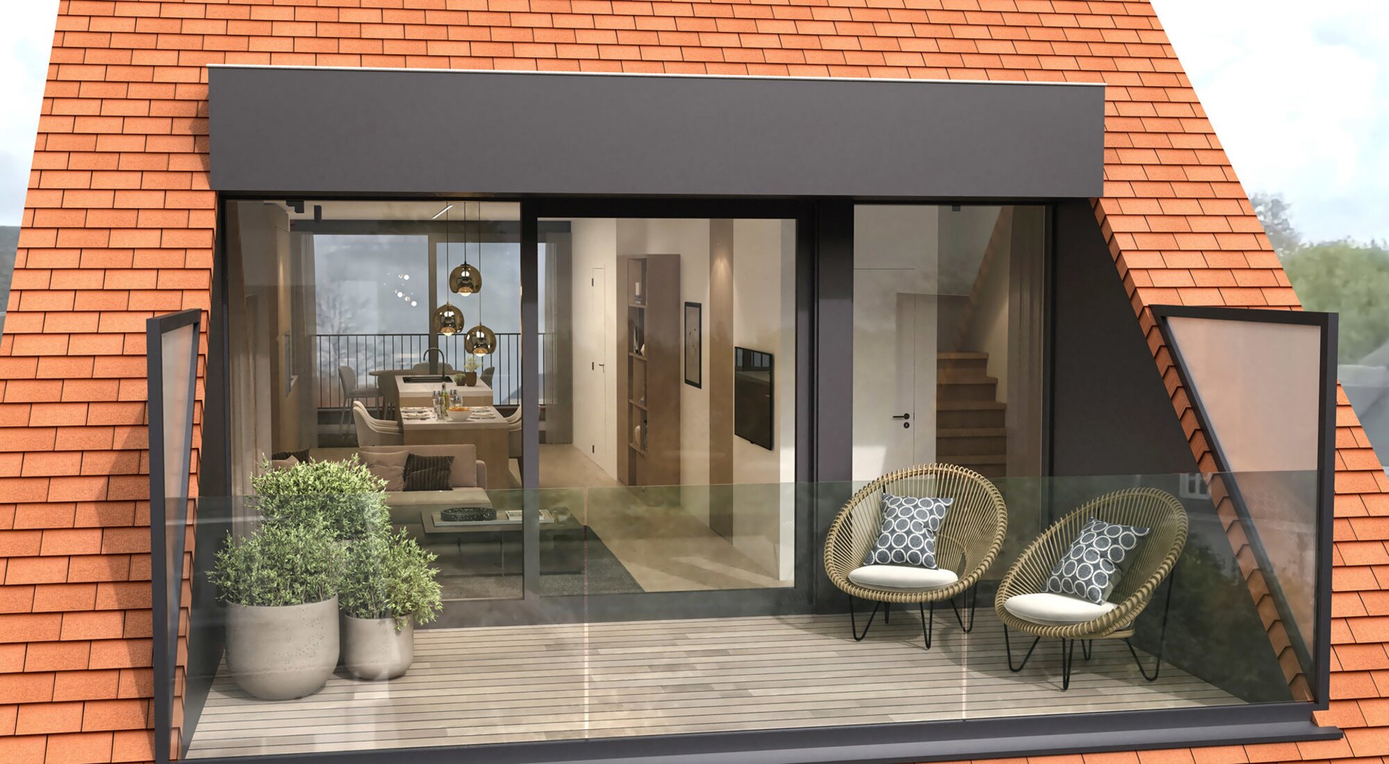 Appartement neuf en duplex comprenant 2SLK et des terrasses, situé sur la Zoutelaan